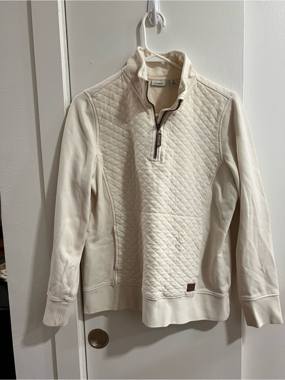 L.L. Bean Cream Quilted Quarter-Zip